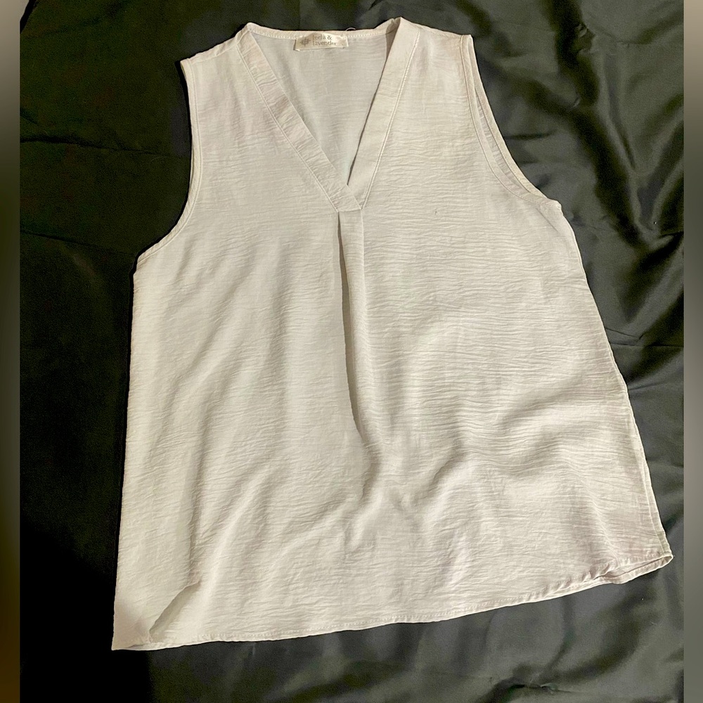Leela and Lavender white tank